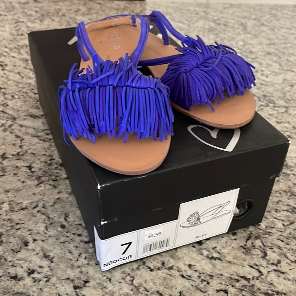 Banana Republic Cobalt blue suede fringe sandals. Size 7. NWT.